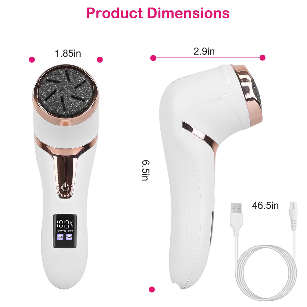 White foot callus remover with round grinding head and compact size dimensions