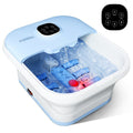 Electric foot spa with heat and bubble massage; top control panel and clear foot basin