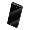 Black compact fast-charge power bank with side ports and 100% battery display