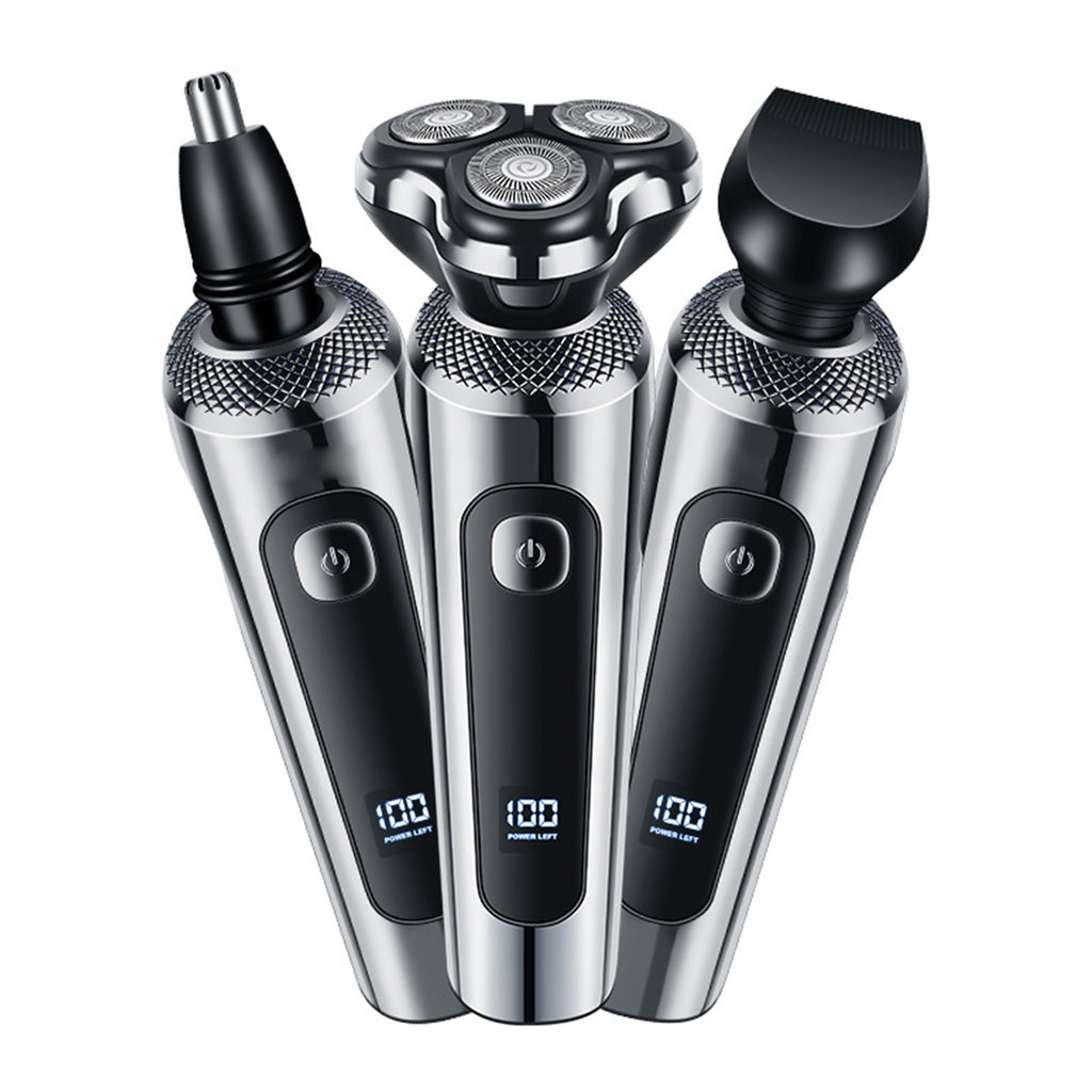 Three-piece men's grooming kit with three handles and shaver heads