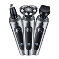 Three-piece men's grooming kit with three handles and shaver heads
