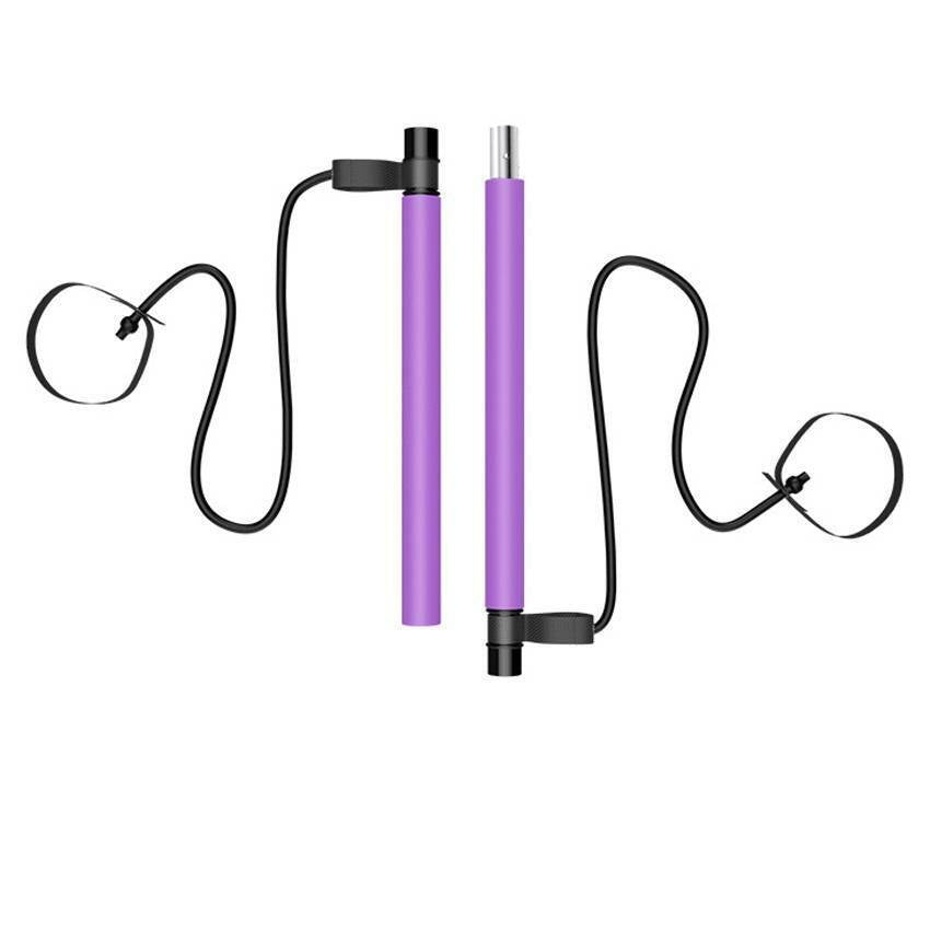 Purple resistance stick with black cord system and foot pedal base attachment