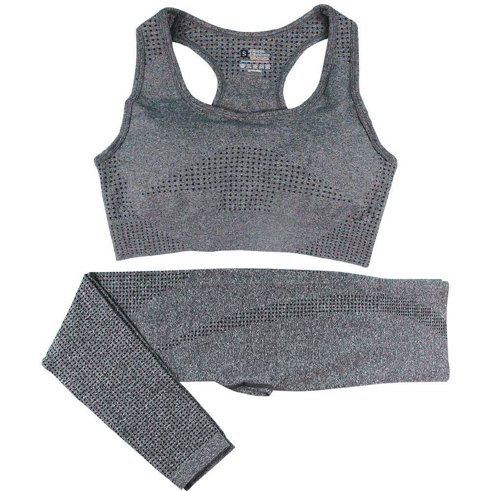 Seamless yoga sports bra and high-waist leggings set, dark gray heather