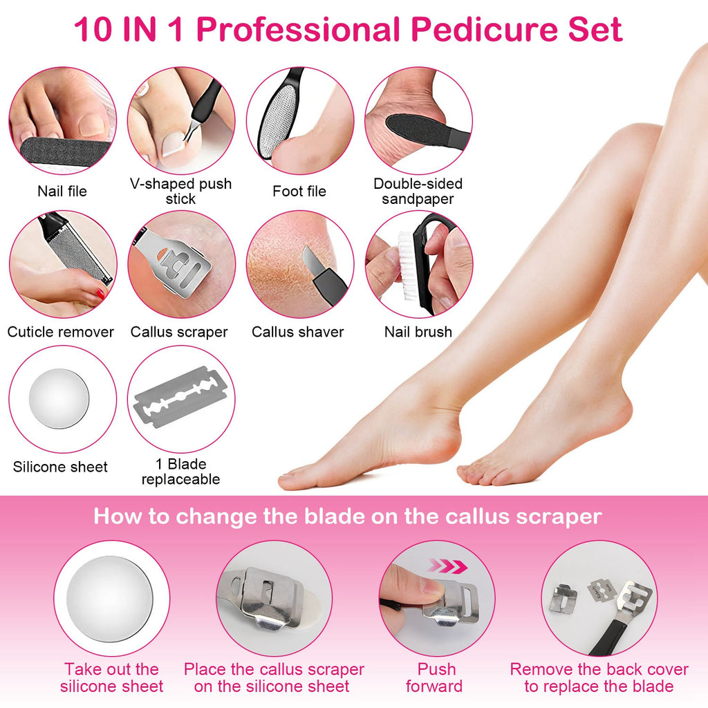 White multi-piece pedicure accessory set with foot tools and nail tools