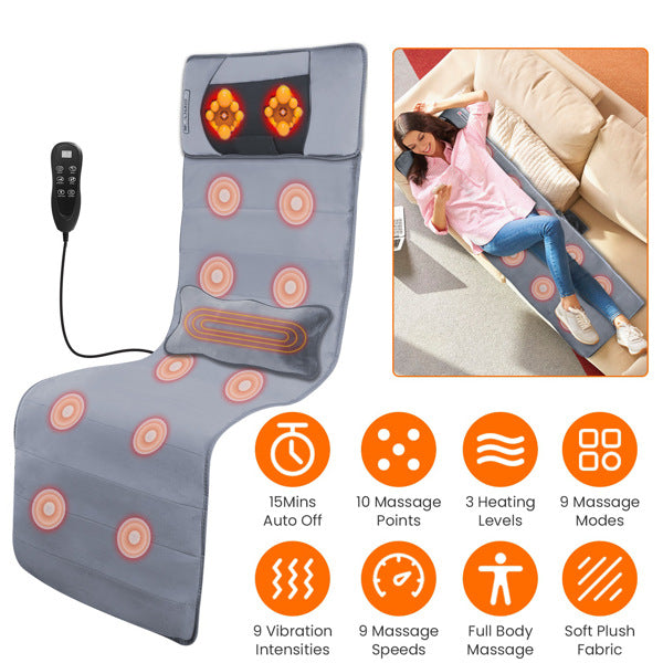 Grey full-body electric massage cushion set with remote and glowing circular massage points