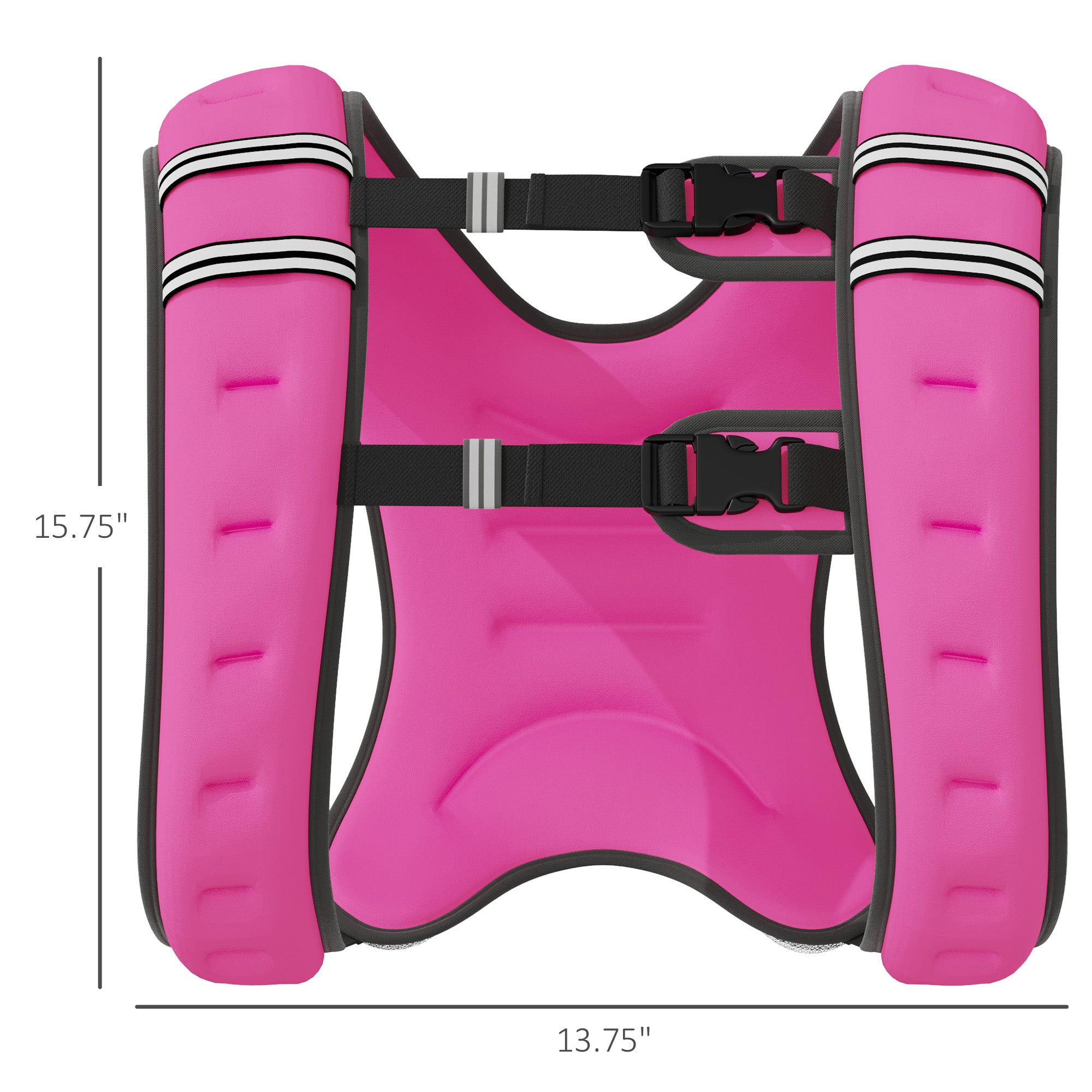 Pink weighted vest with U-shaped neckline, padded sides, and adjustable chest straps