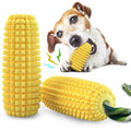 Yellow ridged corn dog chew toy with green cotton rope tail