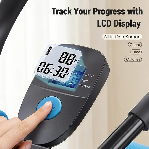 LCD display for adjustable ab machine showing count, time, and calories