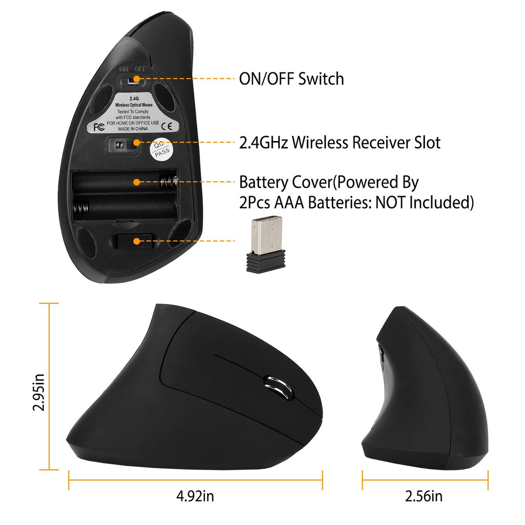2.4G Wireless Vertical Mouse Ergonomic For Laptop PC Computer