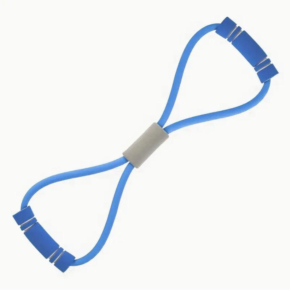 Blue 8-shape dual-loop resistance band with padded center grip