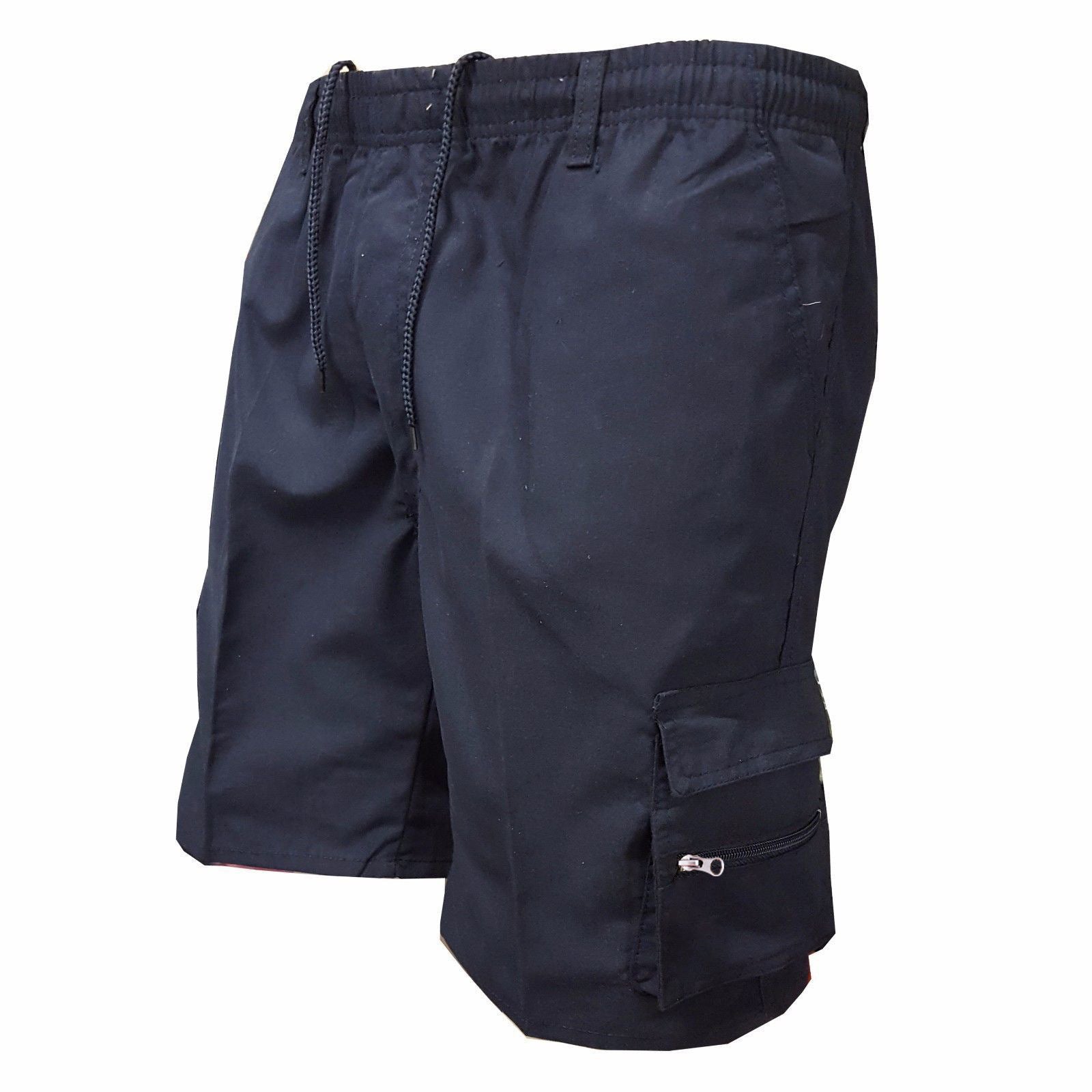 Men’s loose workout shorts in dark navy with drawstring waist and cargo pocket