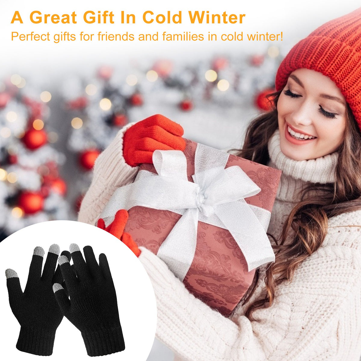 Black knit touchscreen winter gloves with gray finger tips
