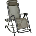 Zero Gravity rocker chair with headrest and side tray with cup holders, gray fabric, black frame
