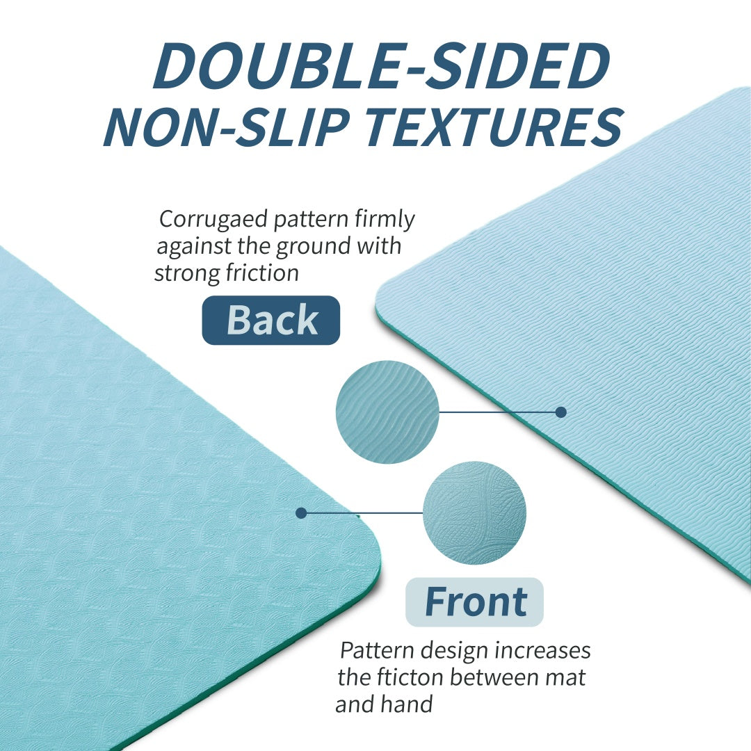 Teal mat corner showing front and back non-slip textured surfaces