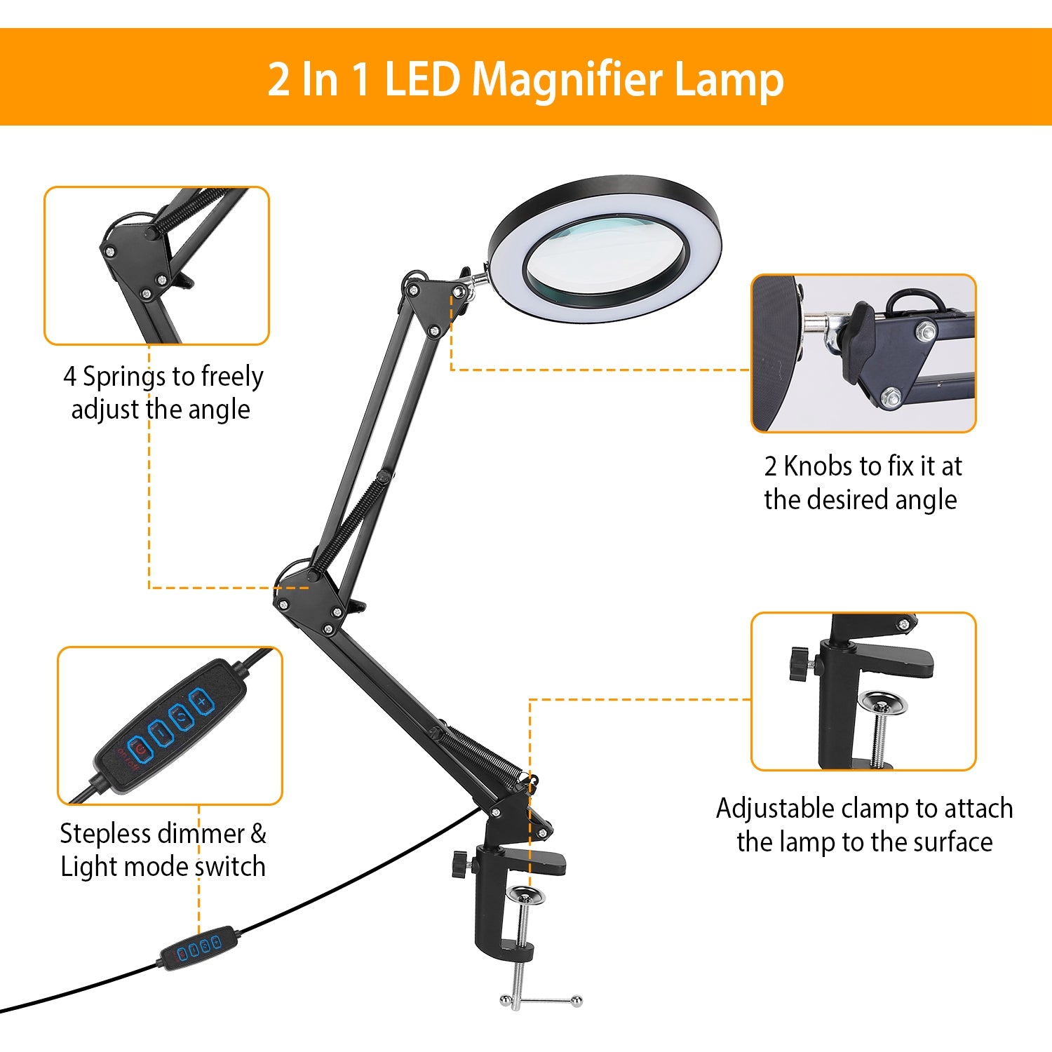 LumiMag™ LED Desk Lamp with 8X Magnifier