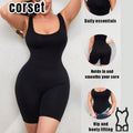 Black sculpting bodysuit with shapewear shorts; holds in and smooths the waist