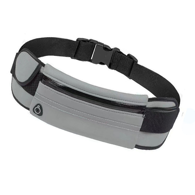Running waist pack fanny bag, light gray with black strap and front zipper