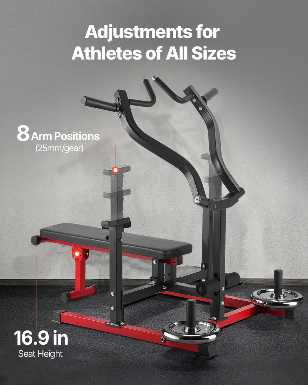 Adjustable bench press machine with multi-position black backrest and padded seat