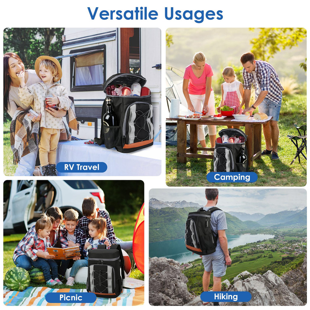 Insulated cooler backpack with front zipper pockets and padded straps in grey and black