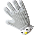 Gray pet grooming glove close-up of comb-tooth and massage silicone tips