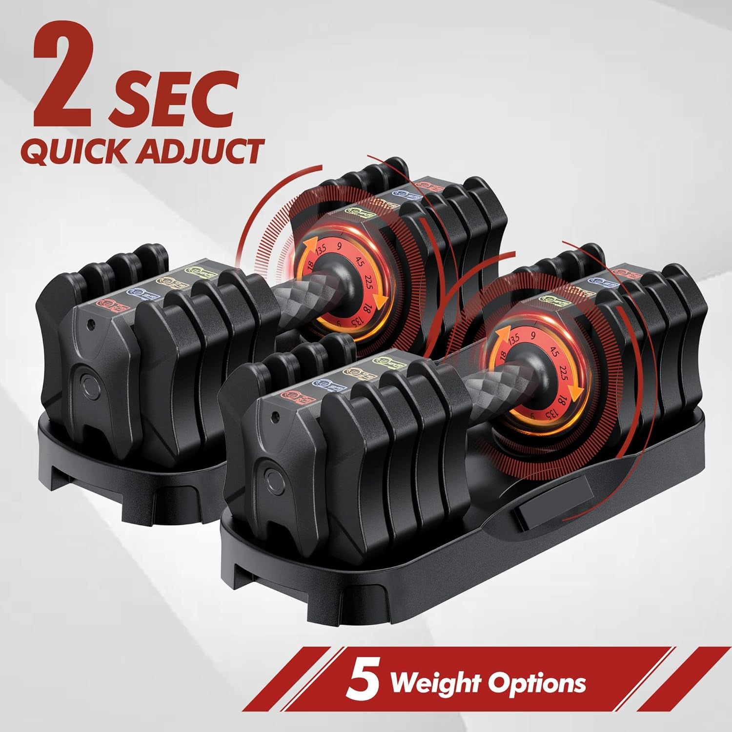 GetActive Pro Adjustable Dumbbell Set | 22.5lb 5-in-1 Home Gym Weights