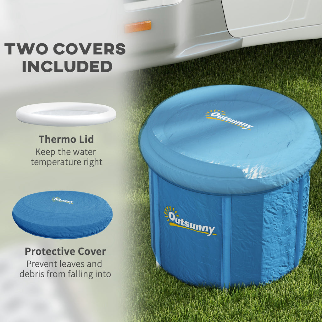 Thermo lid and protective cover included for blue portable ice bath tub