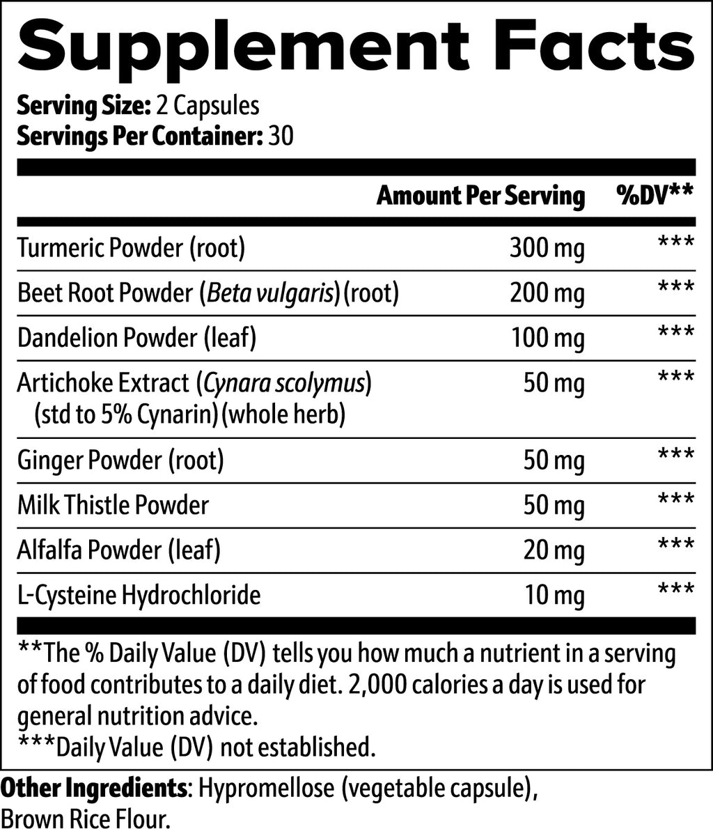 Supplement Facts panel with ingredient list and serving size details