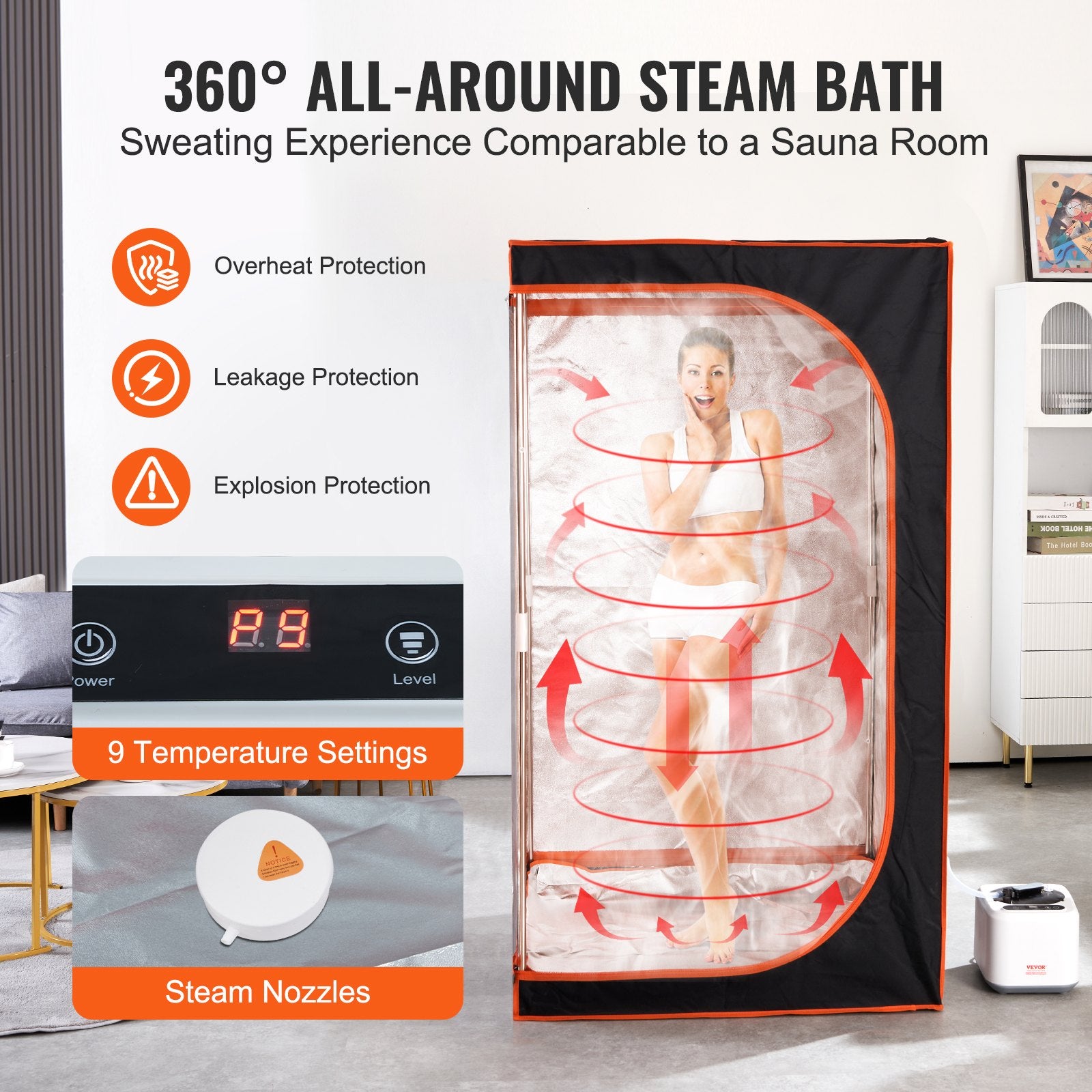 GetActive 1000W Personal Steam Sauna Tent | Full Size Home Spa with Remote Control & Floor Mat