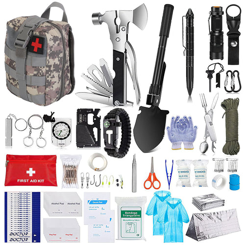Digital camouflage tactical survival first aid kit with pouch and assorted emergency tools
