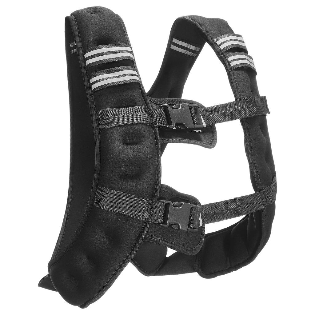 Black padded weighted vest with side straps and reflective shoulder bands