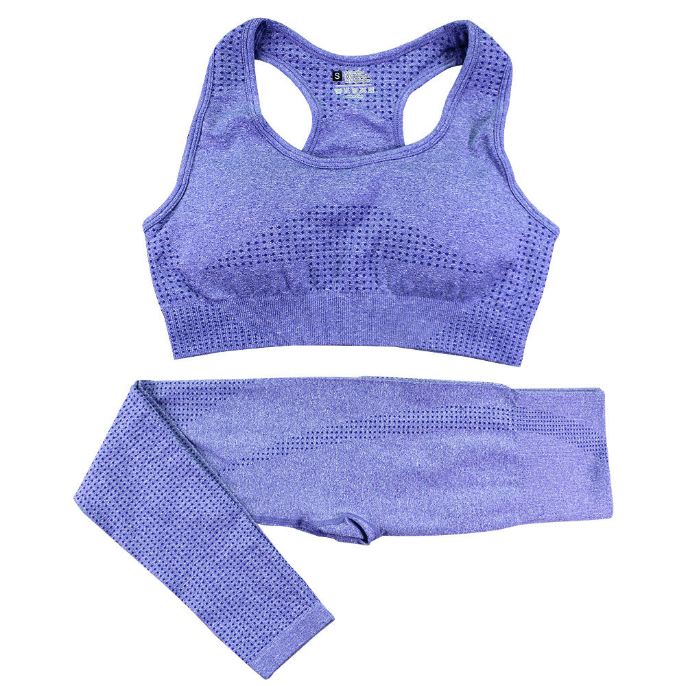 Seamless yoga sports bra and high-waist leggings set, periwinkle purple
