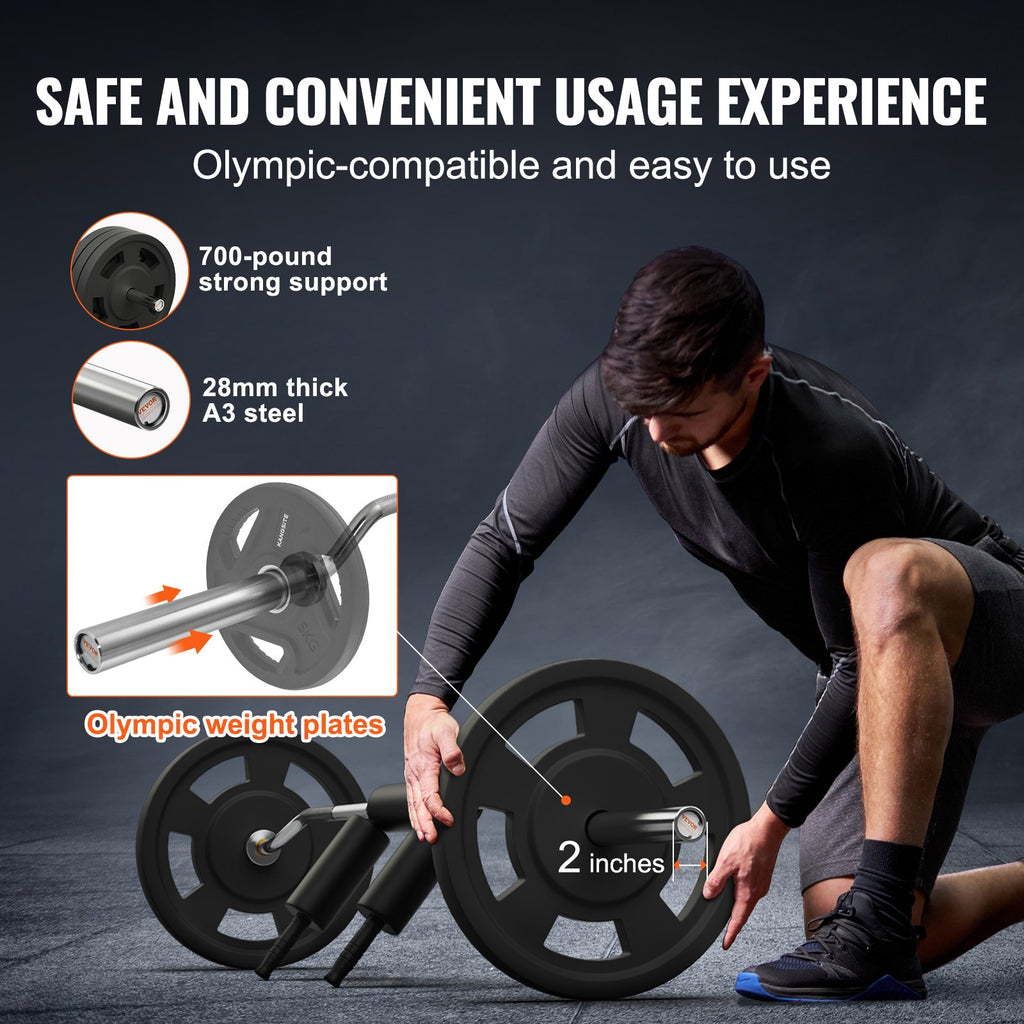 Safety squat bar with black shoulder pads and arm-rest supports