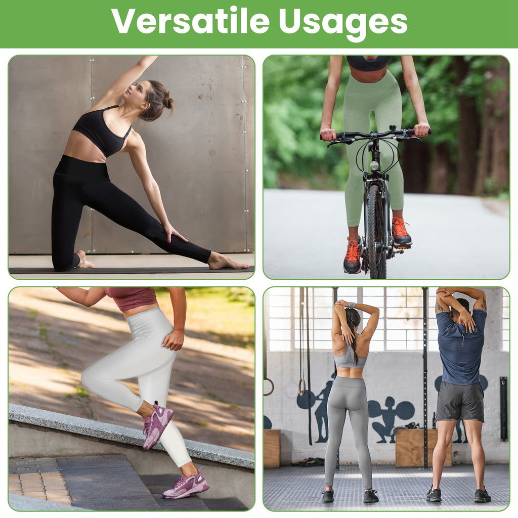 High-waist workout leggings on models, black and sage green, form-fitting ankle length