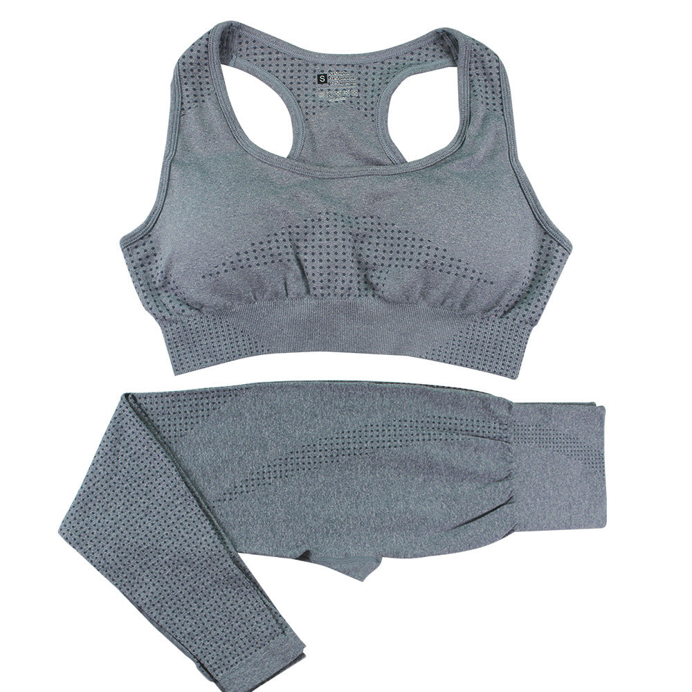 Seamless yoga sports bra and high-waist leggings set, slate gray blue