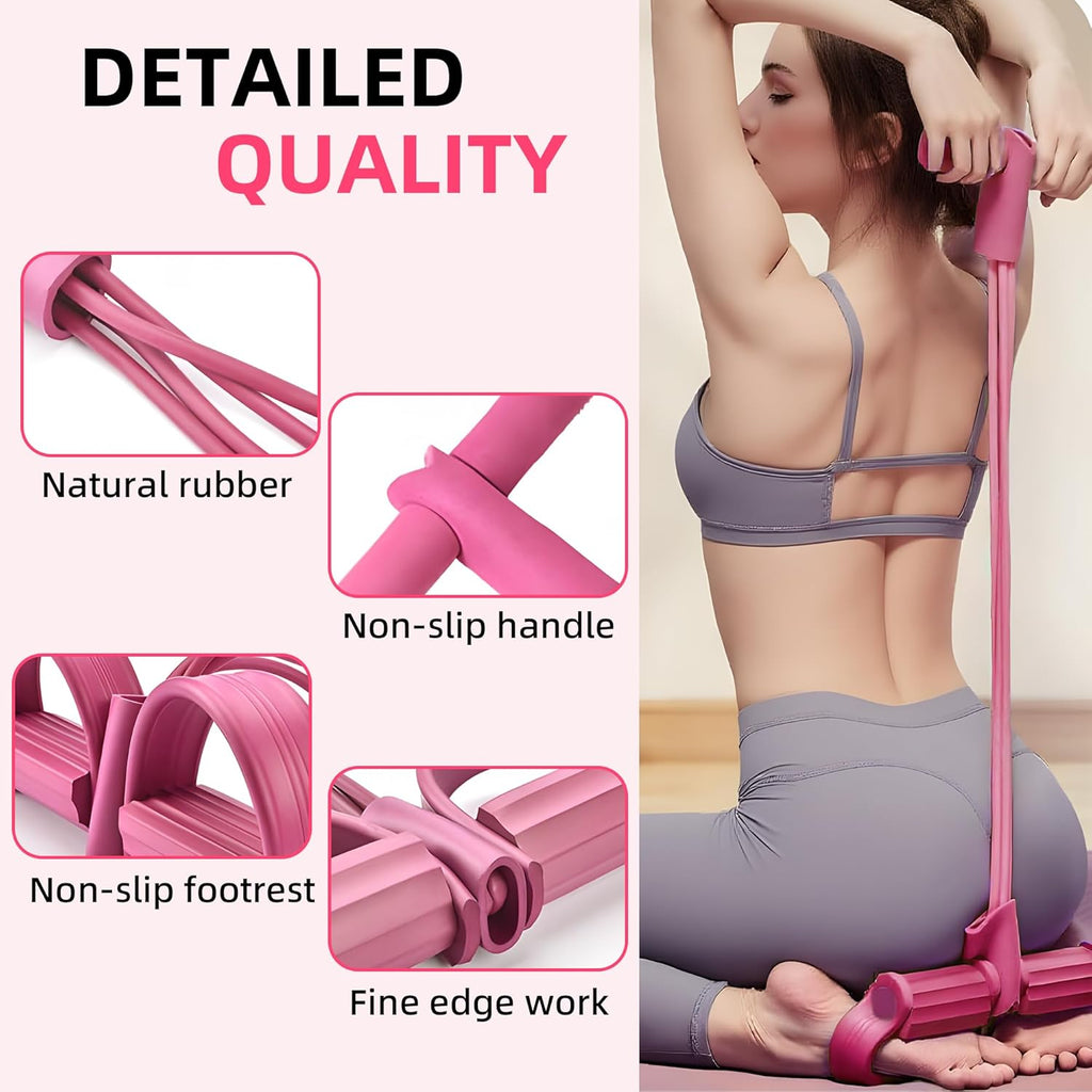 Pink resistance band showing non-slip handles and textured footrest grips