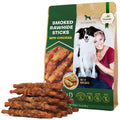 Smoked rawhide sticks with chicken dog chews in a stand-up package bag