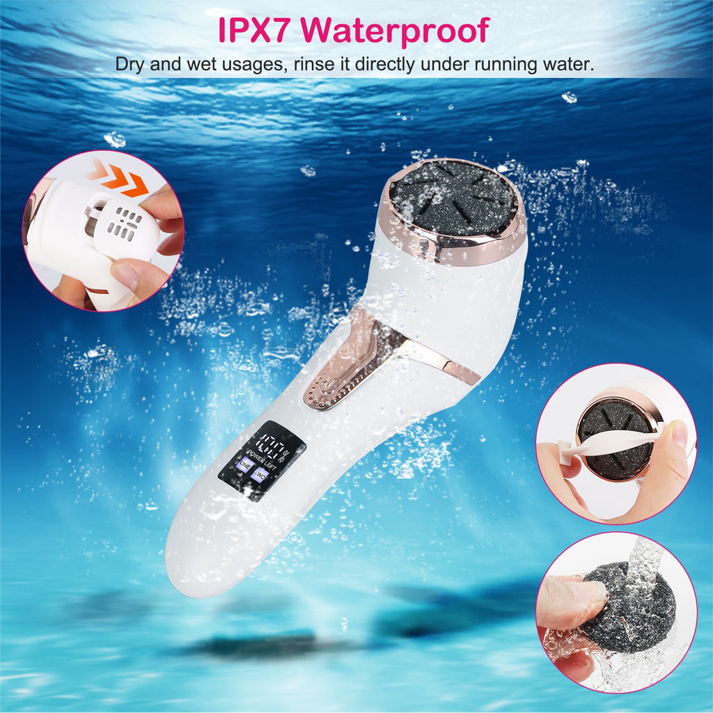 White waterproof electric foot callus remover with black grinding head for rinsing