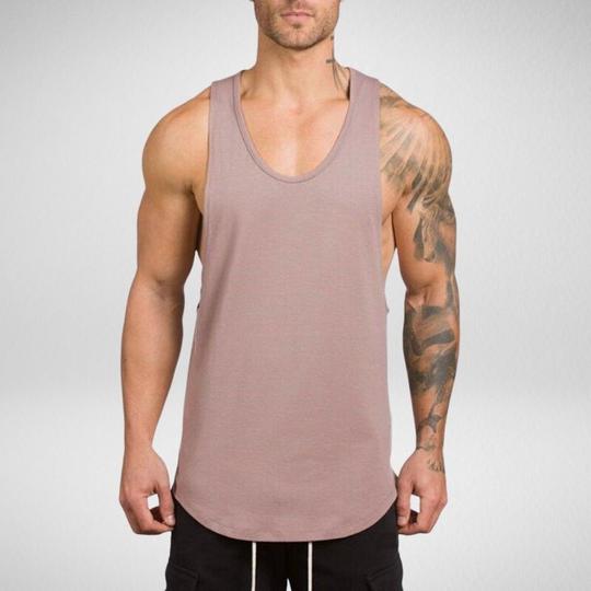 Men's mauve sleeveless muscle tank top with crew neck