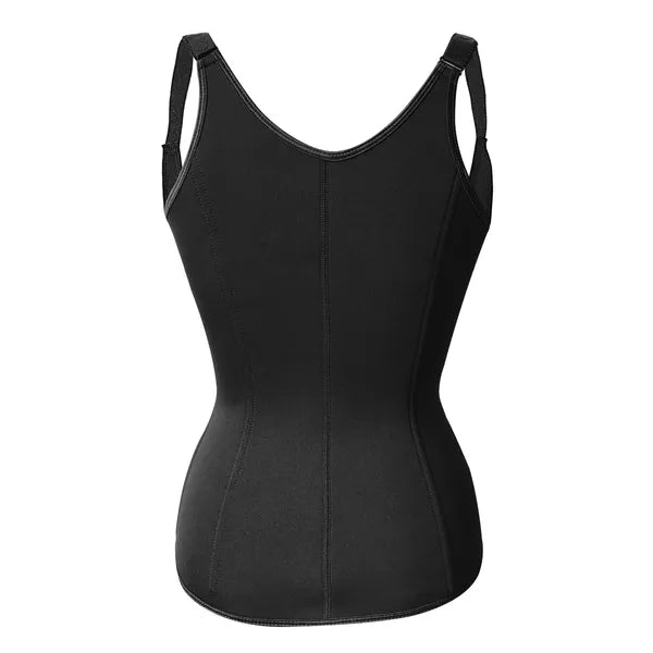 Black adjustable support belt with wide underbust neckline and smoothing side panels
