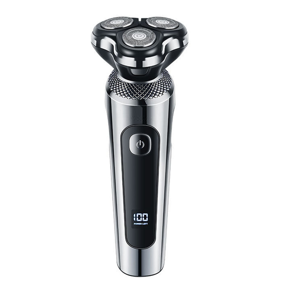Rechargeable men's grooming kit with three round shaver heads