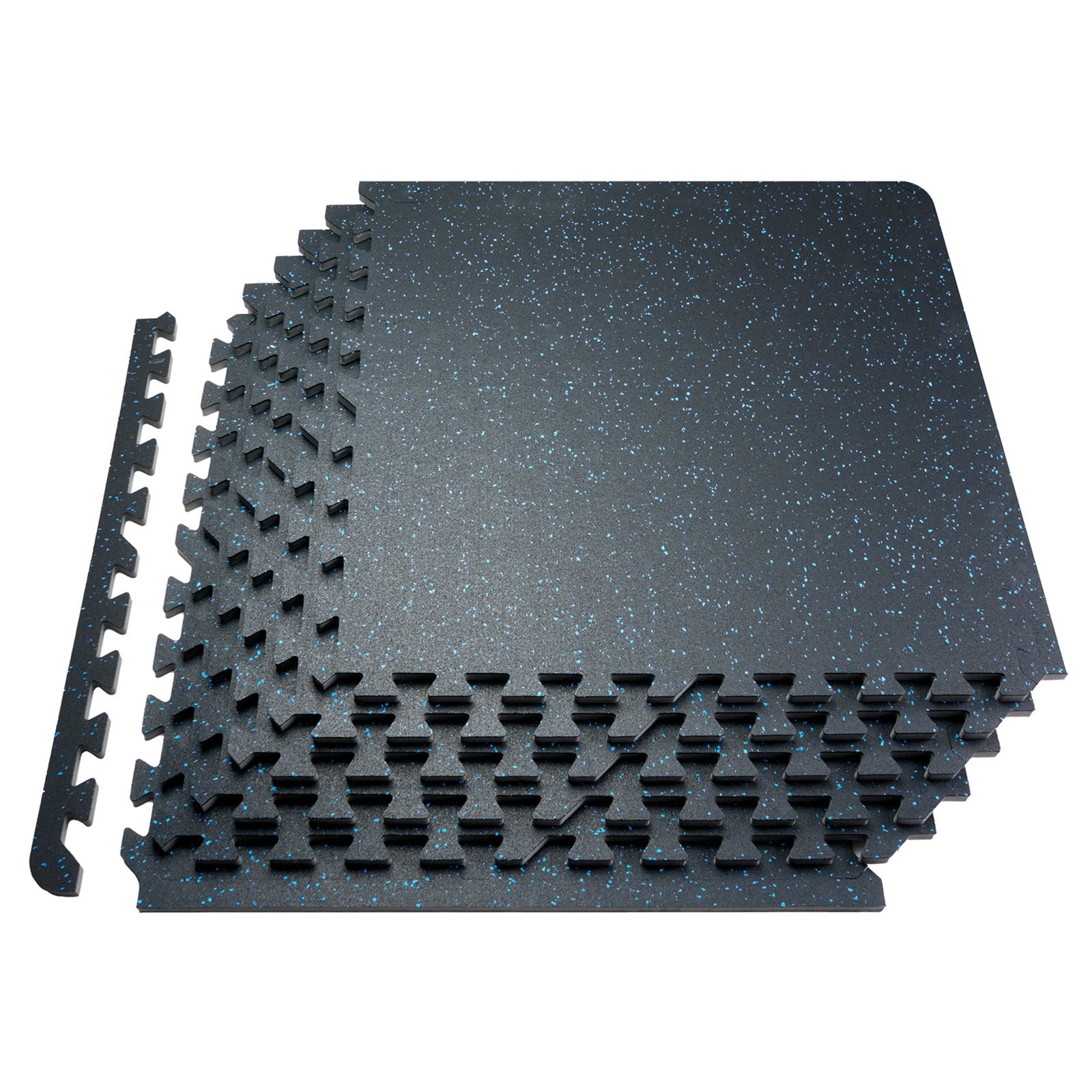 Dark gray interlocking gym floor tiles with raised pimple texture, rubber and EVA foam