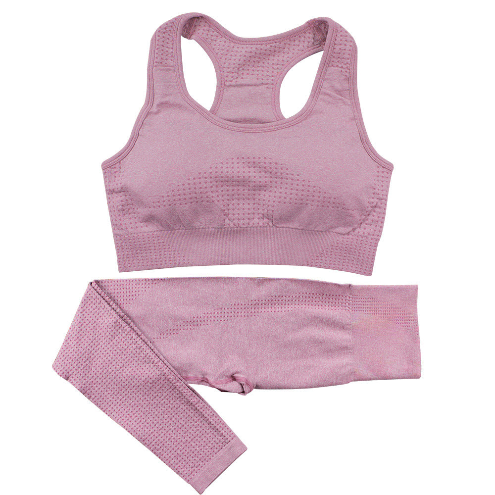 Seamless yoga sports bra and high-waist leggings set, light mauve pink